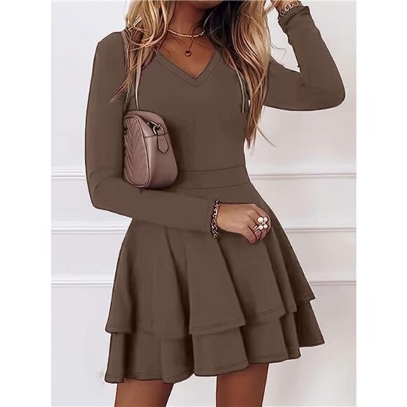 V-Neck Layered Ruffle Mini Dress - Picture 5 of 16